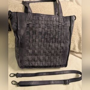 Legend Woven Leather Tote Bag with Crossbody Strap Denim Blue